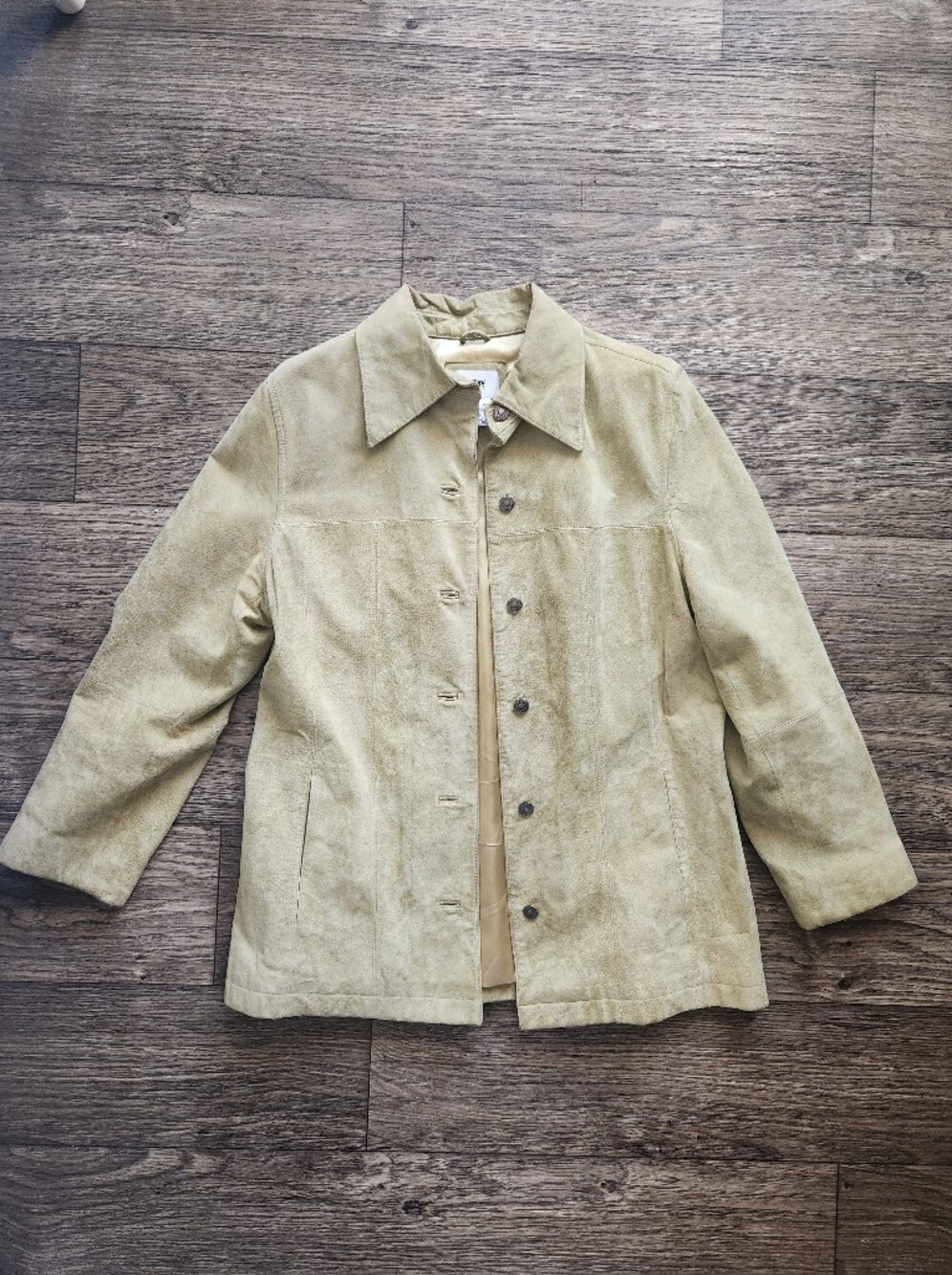 Vintage 90s Pale Olive Green Suede Leather Jacket Size XL